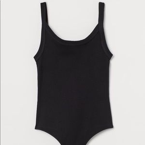 H&M Ribbed Jersey Tank Top Strap Style Thong Bodysuit in Black